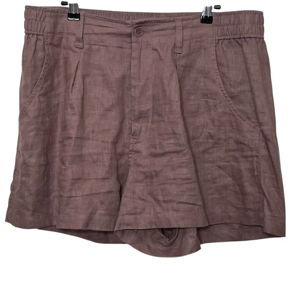 Madewell Neale Linen Shorts Brown Chino Women’s Size 14 High Rise - Picture 2 of 9